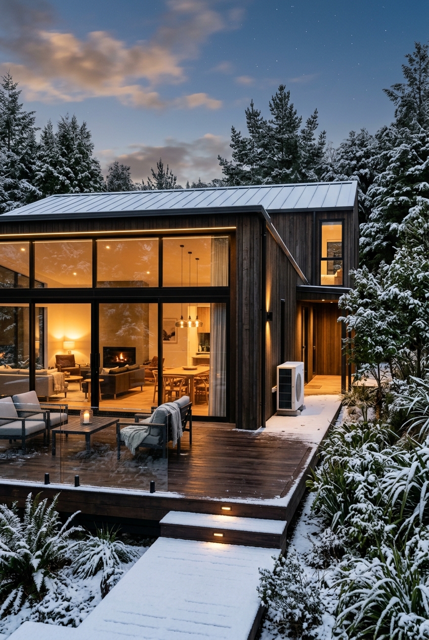 Maison contemporaine avec thermopompe extérieure
